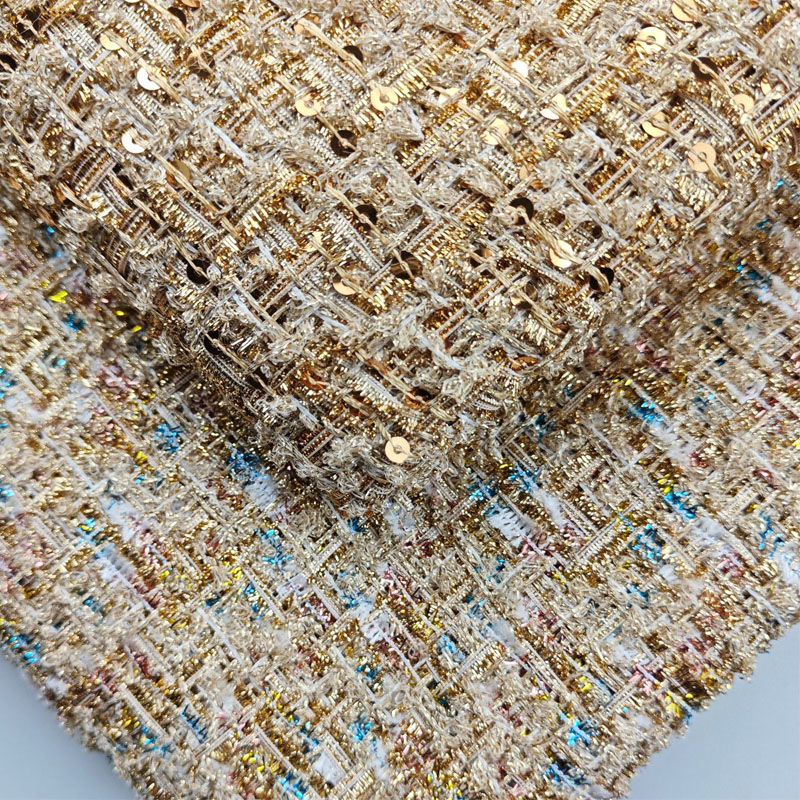 Sewing Tweed - Gouden Draad en Pailletten Garengeverfde Gevlochten