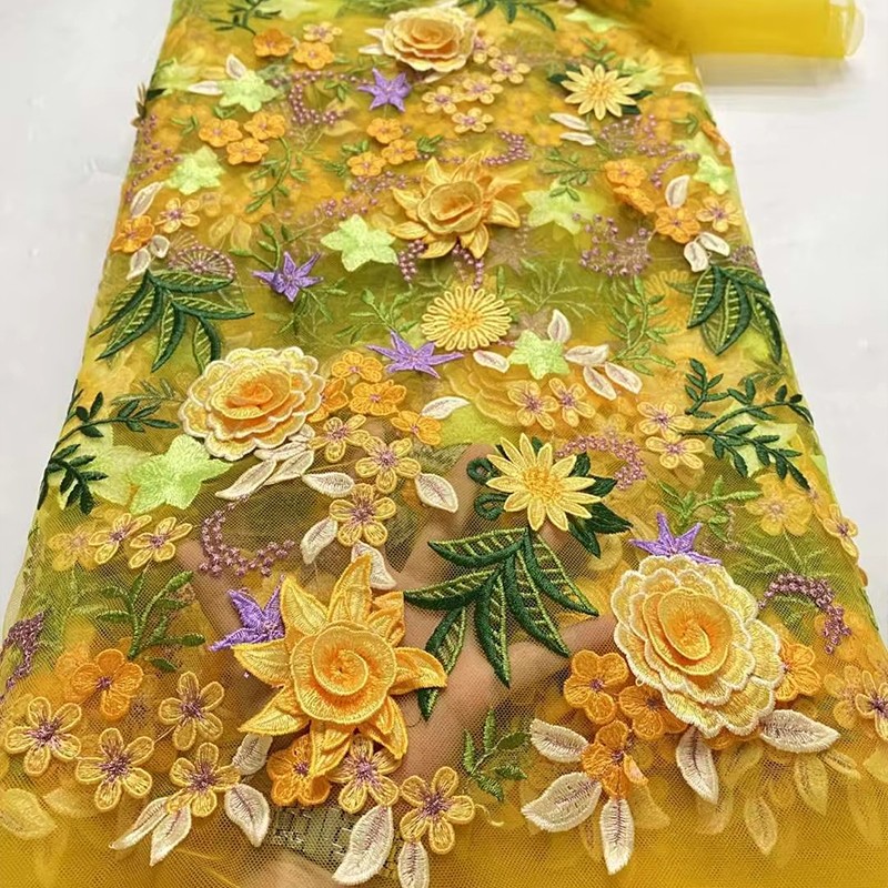 Sewing In Textile - 90x130cm 3D Bloemig Geborduurde Tule Kant