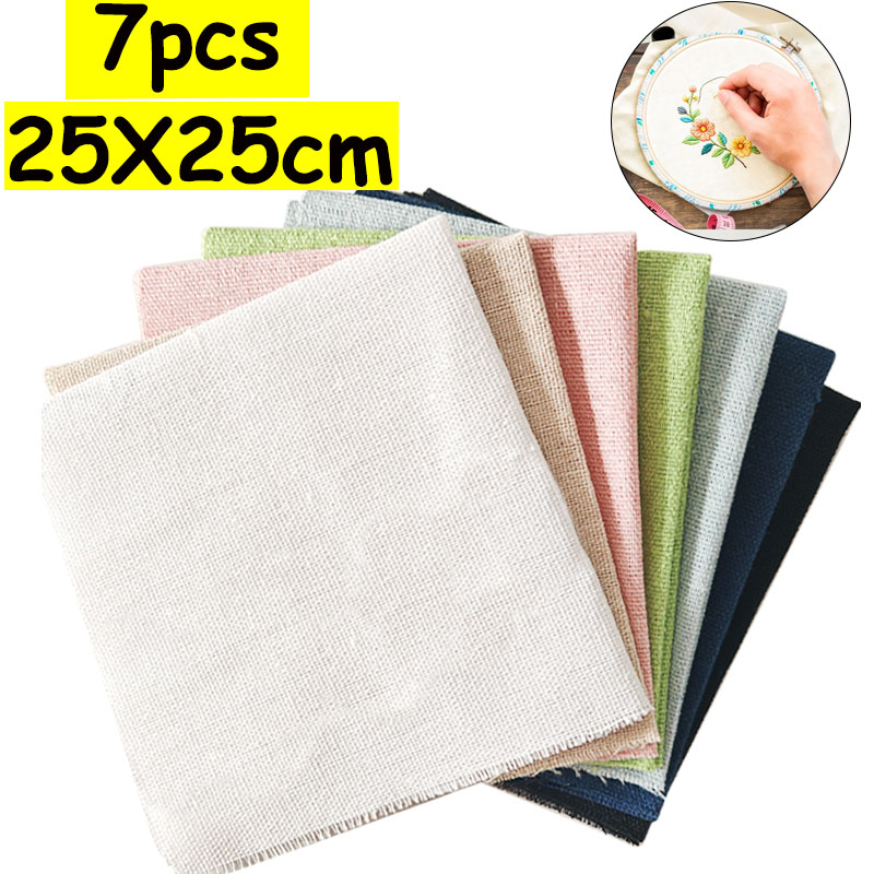 Is Sewing Textile Art - 7-delige set van 25*25cm linnenstoffen, natuurlijke