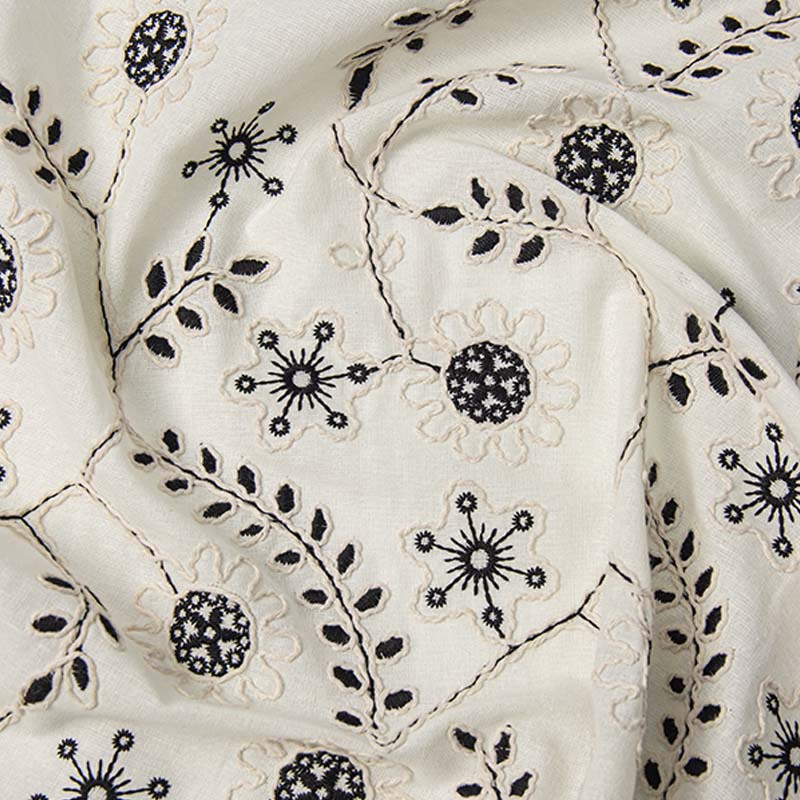 Vintage Sewing Textile - Vintage volbrede geborduurde 3D katoenen koordkantstof